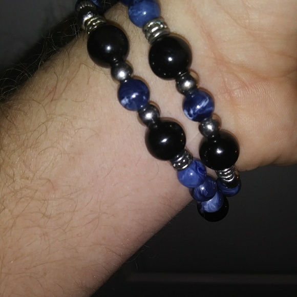 Obsidian/ Blue Agate Hamsa Necklace/ Bracelet - Picture 4 of 7